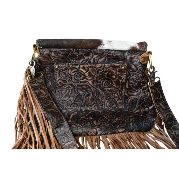 L3 Designs Custom Cowhide Crossbody Fringed Bag Leather Brown White Western - Picture 11 of 15